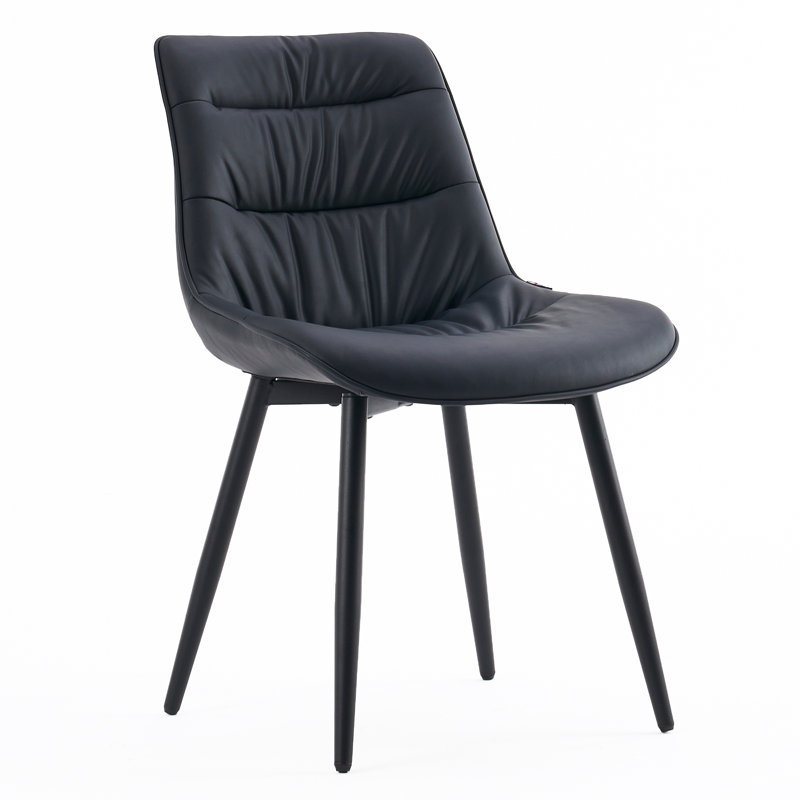 Emsley Faux Leather Upholstered Dining Chair Armless Side Chair with Metal Legs, Black
