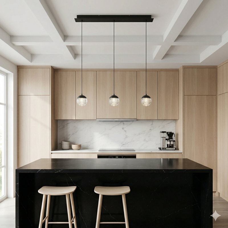 Heatherly 3 - Light Kitchen Island Pendant, Black