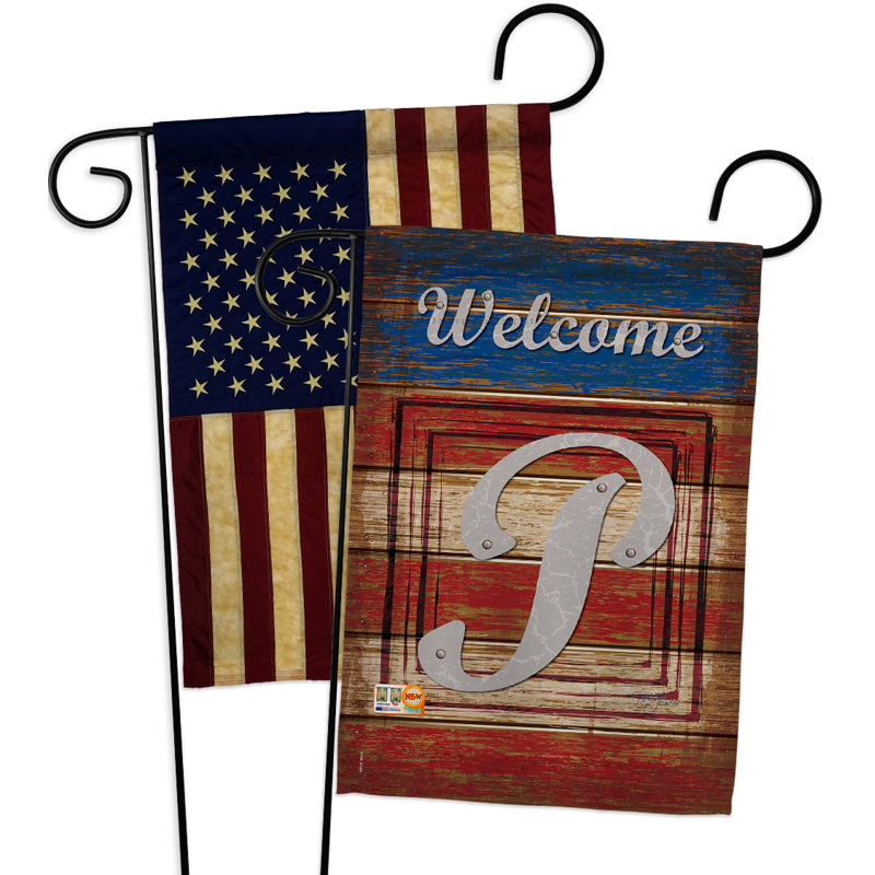 Drapeau de jardin en fibre de verre 19 x 13 po Partughimeos Patriotic I Initiales Impressions, P