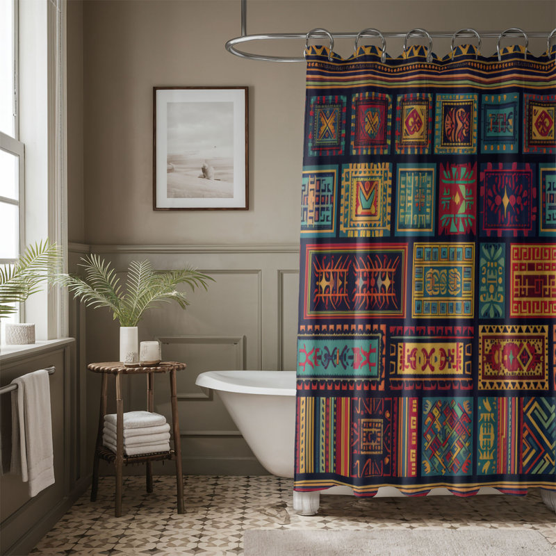 Ethnic Textiles - Rideau de douche Premium, H 74 po x l 71 po