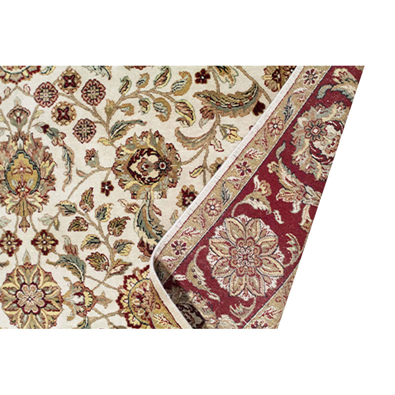 Tapis ivoire et rouge noué à la main de haute qualité