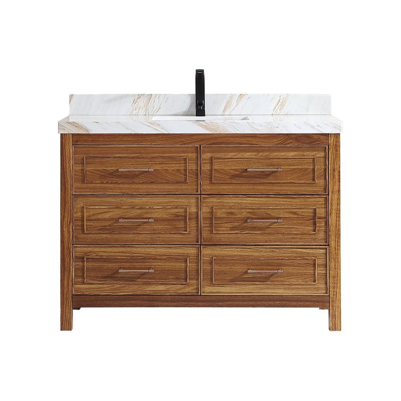 48" EBONY SINK VANITY DARK FINISH WITH WK-48 TOP 2" THICK WHITE NATURAL TOP, White, Walnut