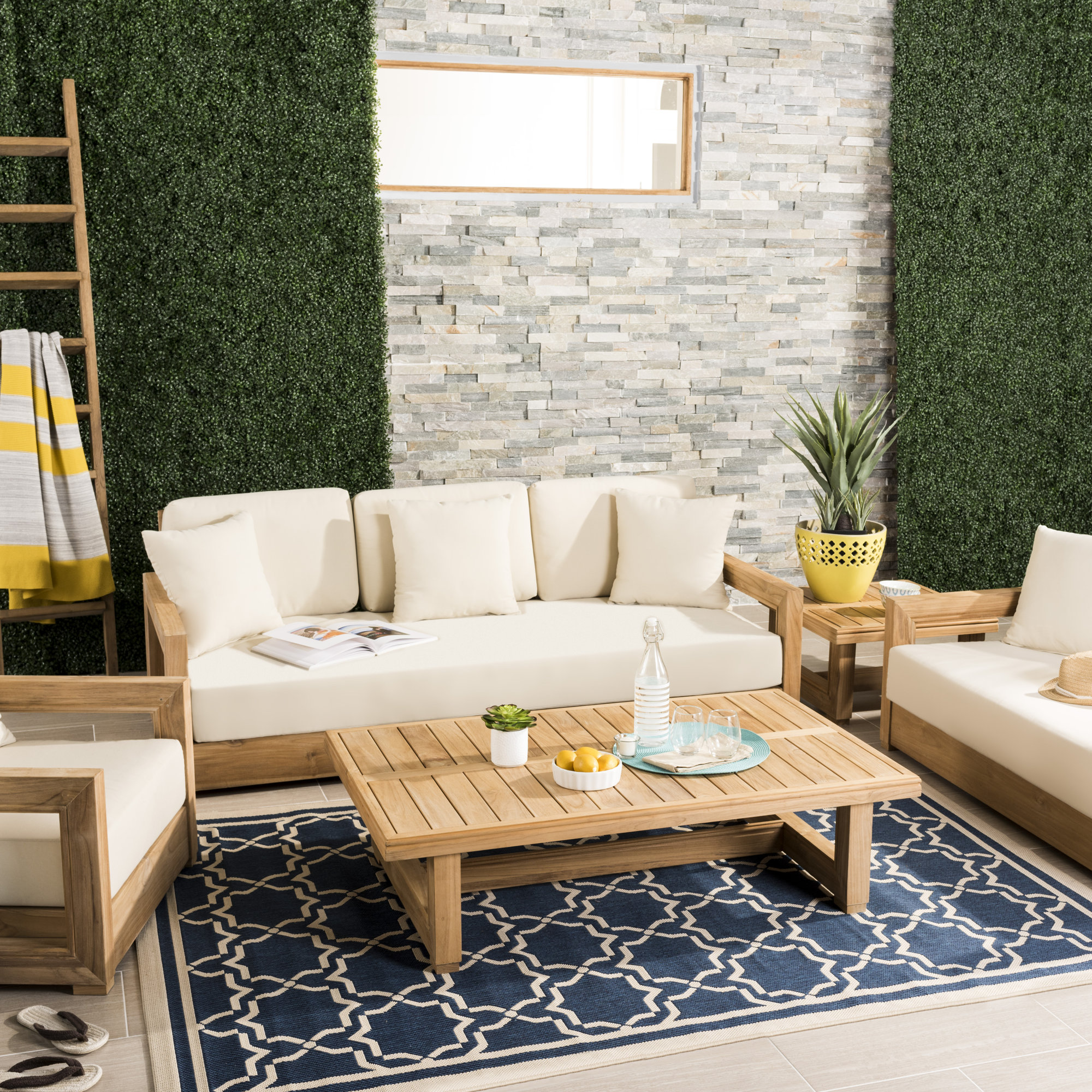 Melrose Teak Outdoor Lounge Chair, Beige