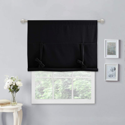 Blackout Thermal Insulated Short Curtain Tie Up Shade for Small Window, Window Valance Balloon Roman Blind (Rod Pocket 1 Panel)