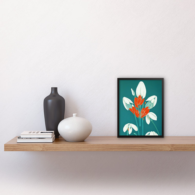 Snowdrops Flowers Teal Retro Mid Century 1 Piece Single Picture Frame Wall Art, 25.9cm H x 20.6cm W x 1.5cm D