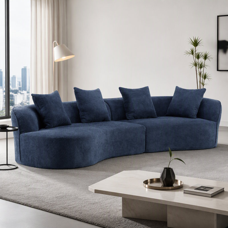 Canapé modulaire courbé de 126 po, Boucle bleu marine, Marine