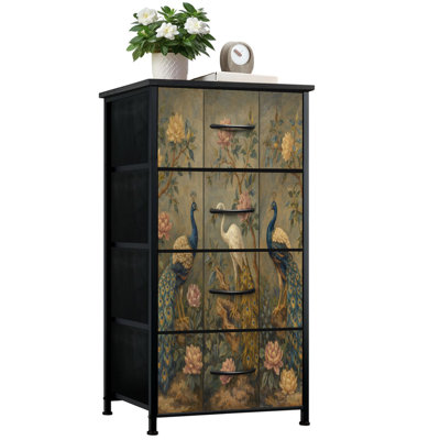 Commode pour la chambre à coucher avec 4 tiroirs de rangement Paravents de style chinoiserie pliables et commodes dorées
