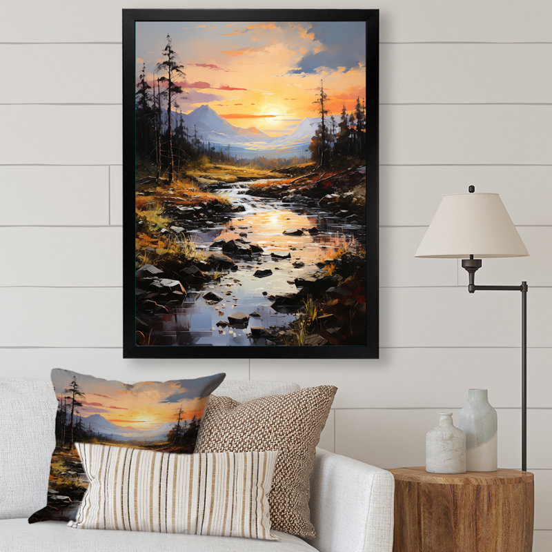Impression sur toile, "Lama Romantic River Landscape Représente I", Cadre photo noir, H 20 po x l 12 po x P 1 po