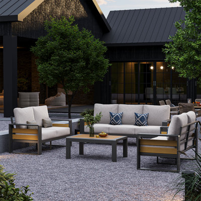 4-Pcs Outdoor Patio Furniture Sofa Set – 7-Person Capacity Sectional With Removable Cushion & Modern Design