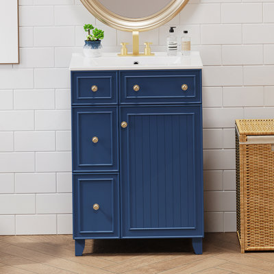 24-Inch Bathroom Vanity with Ceramic Sink & 2 Drawers