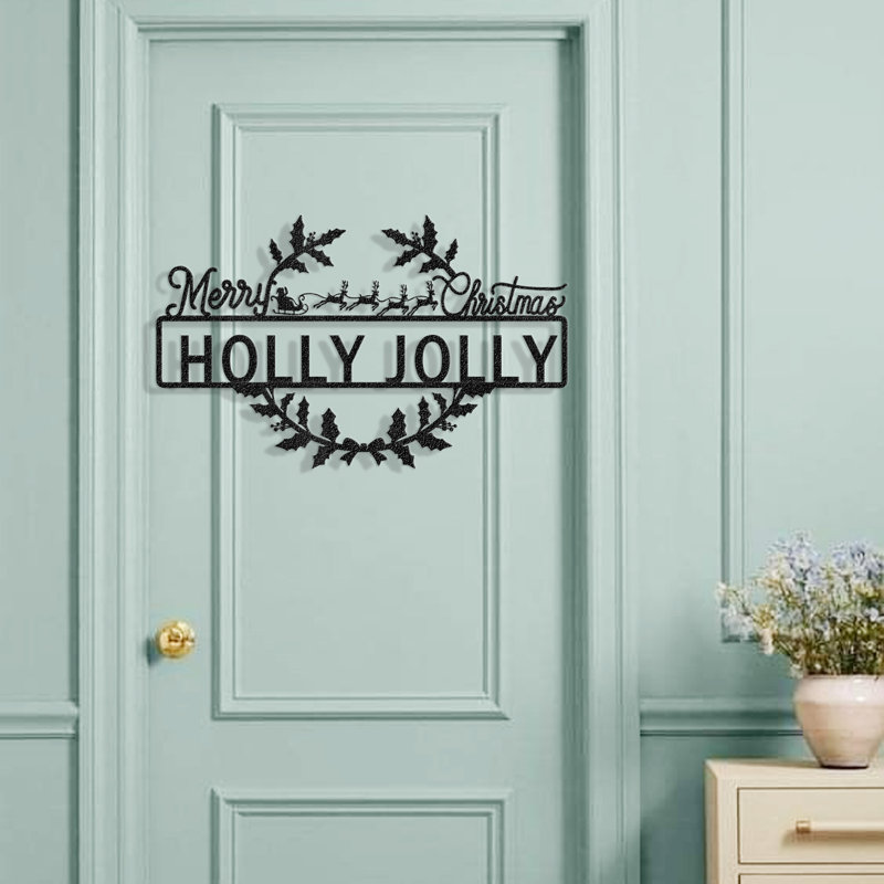 Décoration murale en métal Merry Christmas, H 8 po x l 14 po x P 0,05 po, Oui, Noir, noir, noir, noir