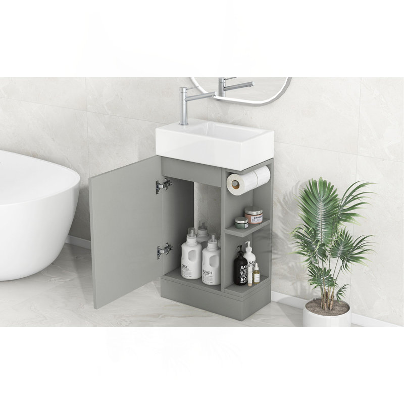 Meuble-lavabo polyvalent avec de multiples fonctionnalités pour une expérience de salle de bain améliorée, Gris