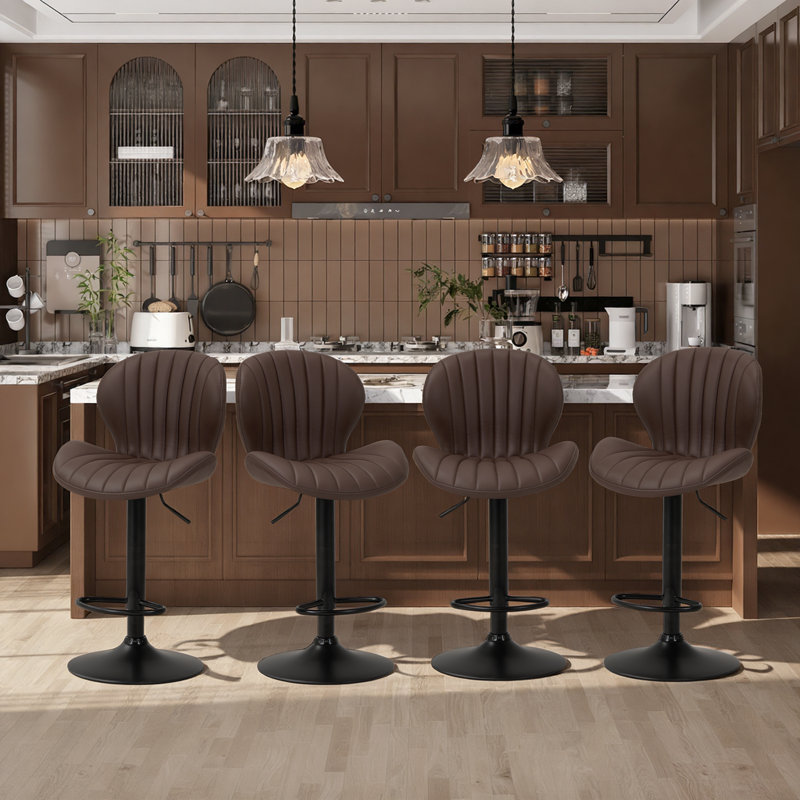  Swivel Upholstered Adjustable Height Bar Counter Stool with Metal Frame, Brown