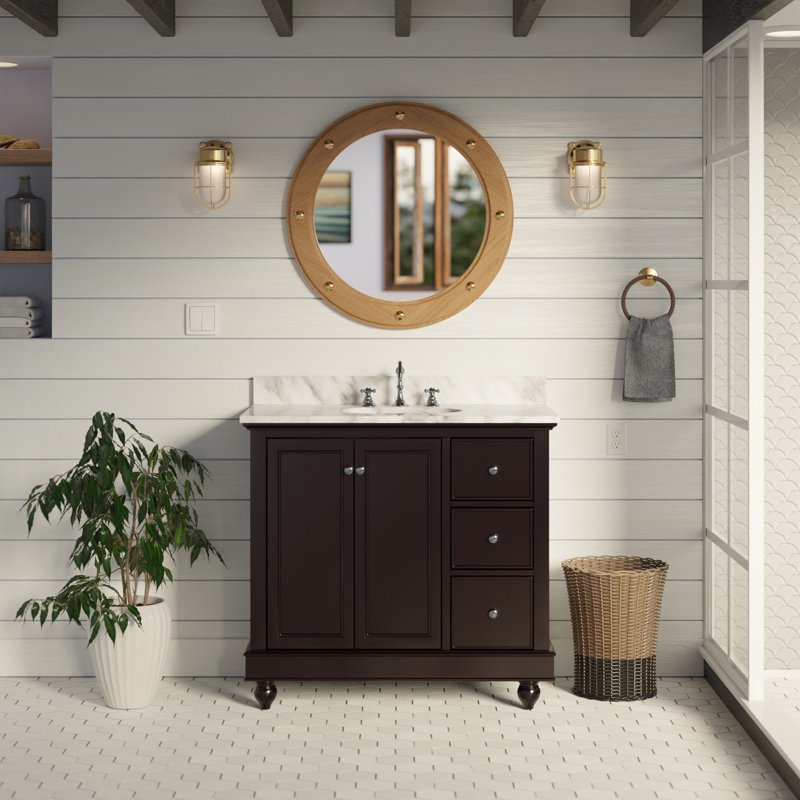 Ensemble de meuble-lavabo simple 36 po Ferdinand, Chocolat, Marbre de Carrare
