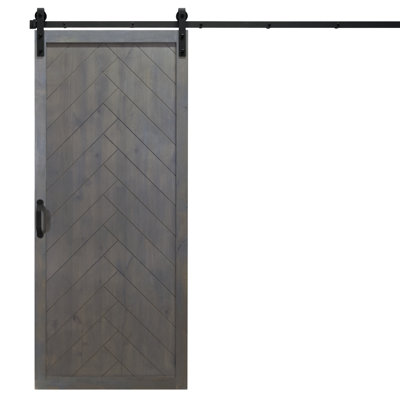 Herringbone 84'' Solid Wood Paneled without Installation Hardware Kit Barn Door