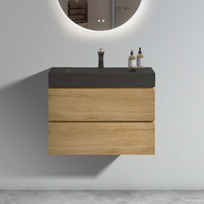 Grand meuble-lavabo mural moderne avec lavabo une pièce sans drain ni robinet