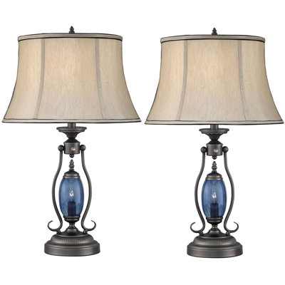 Revere Gunmetal Table 27" Gunmetal with Blue or Clear Glass Fount Table Lamp