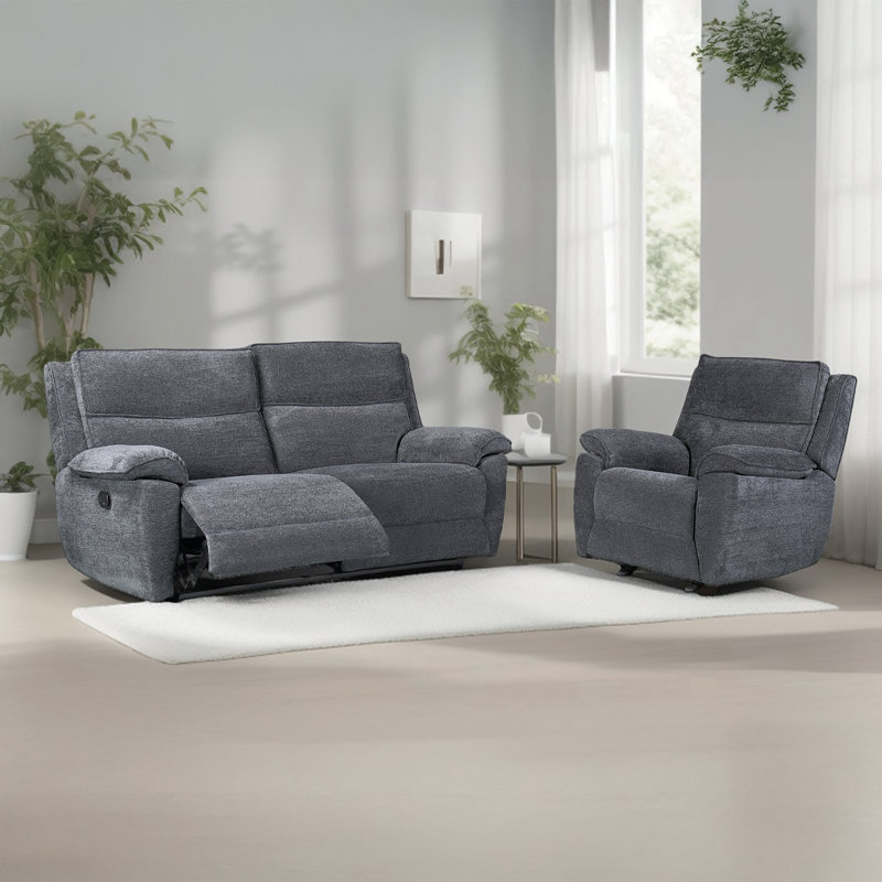 Berthony 94cm Wide Chenille Standard Recliner, Blue Grey