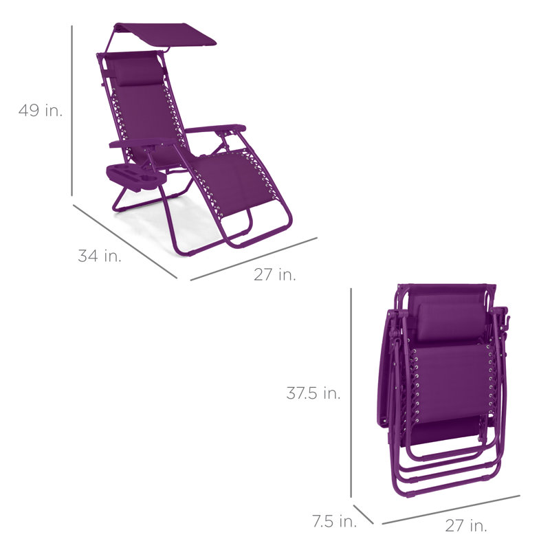  Folding Zero Gravity Recliner Patio Lounge Chair W/ Canopy Shade, Headrest, Tray - Amethyst, Amethyst Cushion/Amethyst Frame