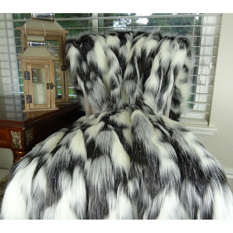 Jeté et couvre-lit en fausse fourrure de renard noir et blanc Luxury Tibet, L 116 po x l 102 po, Couverture