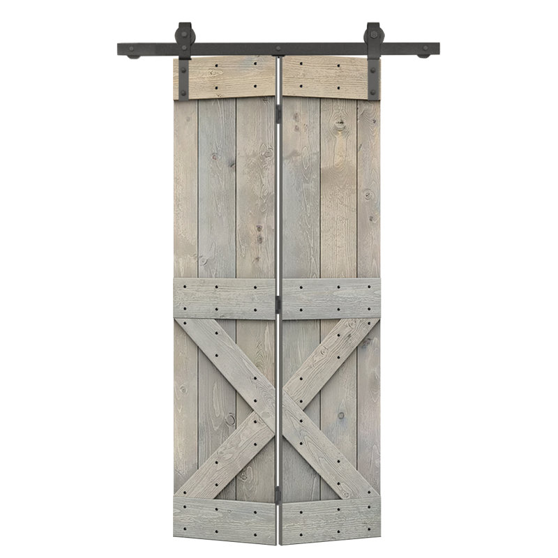 Porte pliante en bois massif 84 po 84 po, Gris fumée, 22 po x 84 po