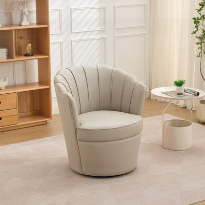 Fauteuil pivotant de luxe avec base en métal pivotant à 360 °, cuir fleur véritable, conception cannelée incurvée pour le bureau à domicile et les sièges d'appoint