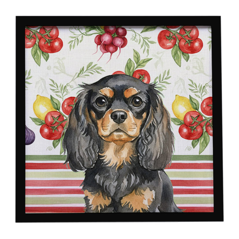 «Black and Tan English Toy Spaniel Légumes», impression sur métal encadrée, Noir / brun clair