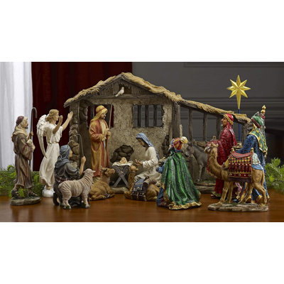 16 Piece Deluxe Edition Christmas Nativity Set With Real Gold - 7 Inch Scale