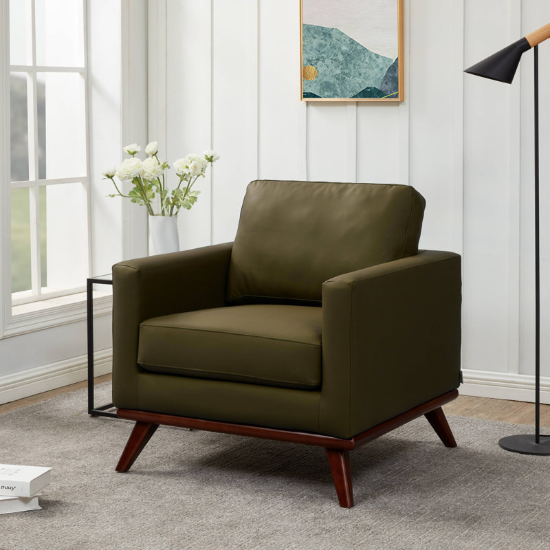 Khadeshia Mid-Century Modern Accent Chair, Lounge Chair, Armchair, Reading Chair with Leather/Mesh Upholstery and Birch Wood Legs