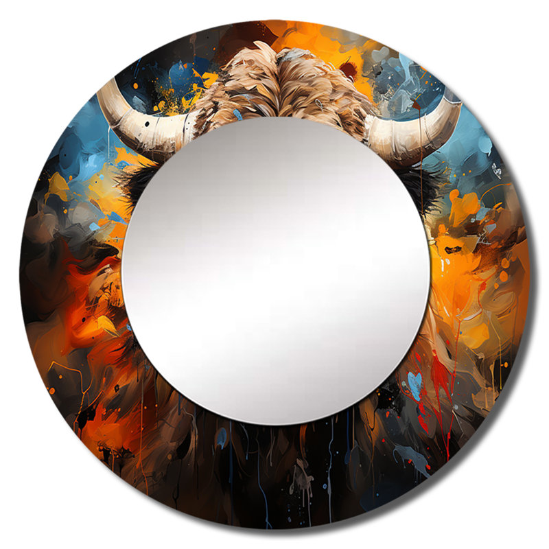 Buffalo Majestic Bison Collage - miroir bison, miroir mural rond brun unique, impression d'art en métal, 36 po x 36 po