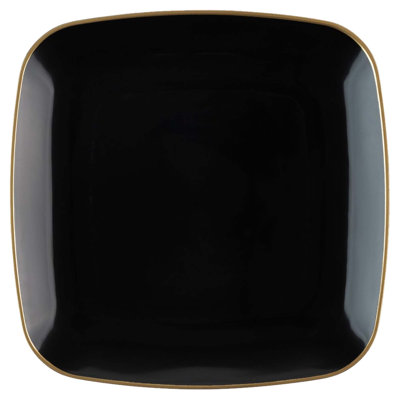 Ecoquality 10 Inch Square Black Plastic Plates With Gold Rim 