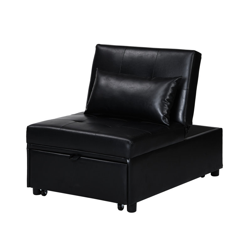 Lit pliant noir - multifonctionnel pour tous les décors. Espace utilisateur. Ergonomique, fiable. Fonctionne comme table à thé, fauteuil, lit simple. Cuir. Capacité de poids de 264 lb. P 71,61 po, l 26,04 po
