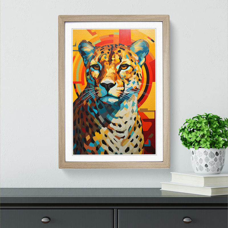 Cheetah Constructivism - Framed Print, Oak Framed, 34cm H x 25cm W x 2cm D