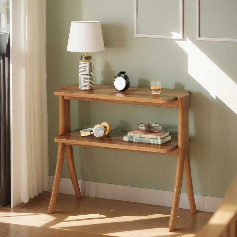 24.6'' Tall End Table Side Table With 2-Tier Storage Shelves And Solid Wood Legs(1 PCS), 1, Walnut