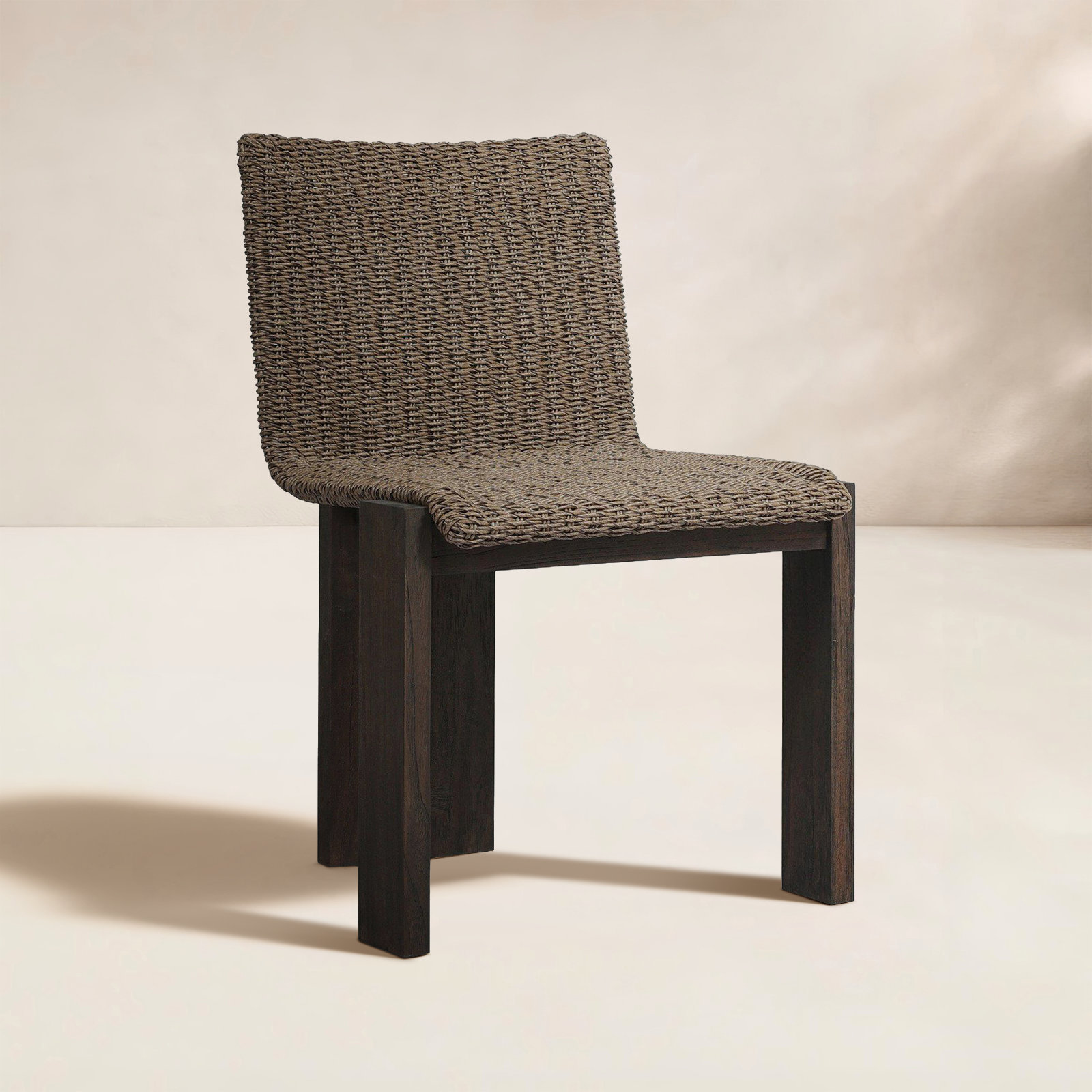Teak Patio Side Chair, Stained Saddle Brown
