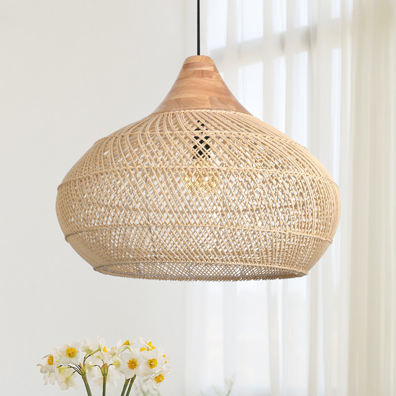 Luminaire suspendu en rotin naturel 1 lumière, H 15,75 po x l 19,69 po x P 19,69 po