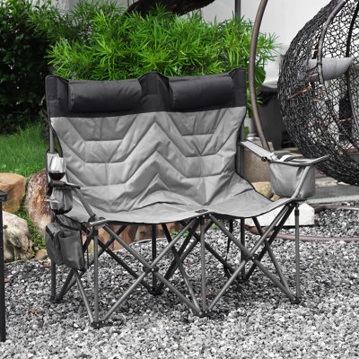 Chaise de camping surdimensionnée pour 2 personnes, chaise d'extérieur pliante robuste avec porte-gobelets et sac de transport, capacité de 800 lb