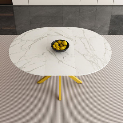 Extendable Carbon Steel Base Round Dining Table For Modern And Small Spaces