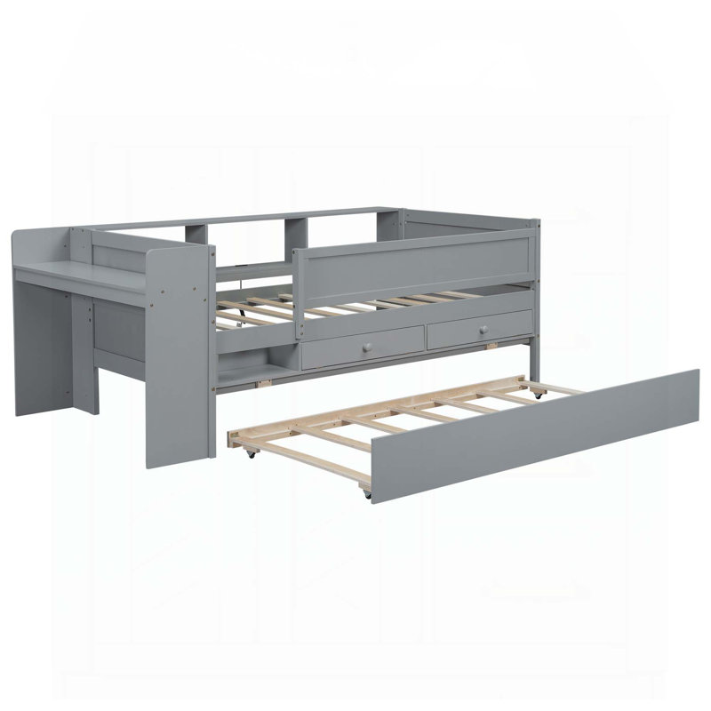 Multi-Functional Twin Daybed with Drawers, Trundle, Headboard Storage, Tables, and USB Charging Station for Versatile Living Spaces