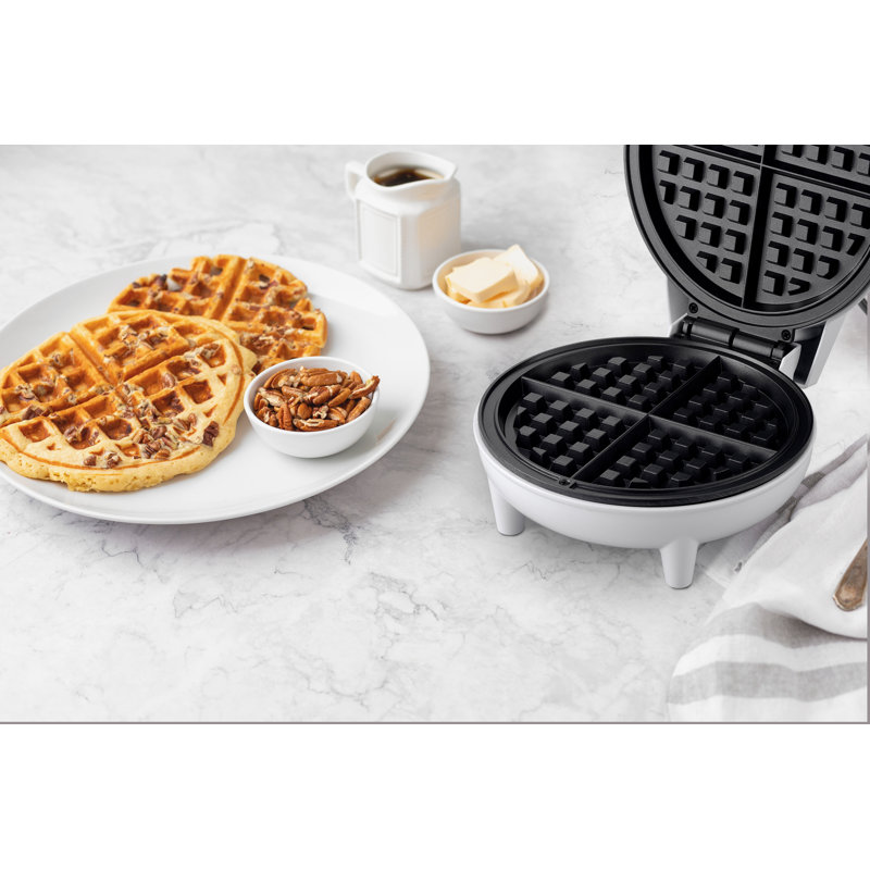 Compact White Non-Stick Belgian Waffle Maker with Adjustable Temperature