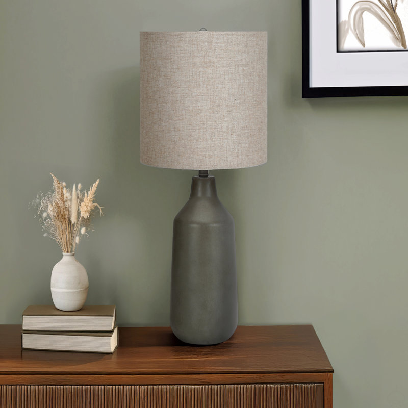 Lighting, H 24 po, lampe de table, béton gris, abat-jour beige, contemporain, Beige, Gris