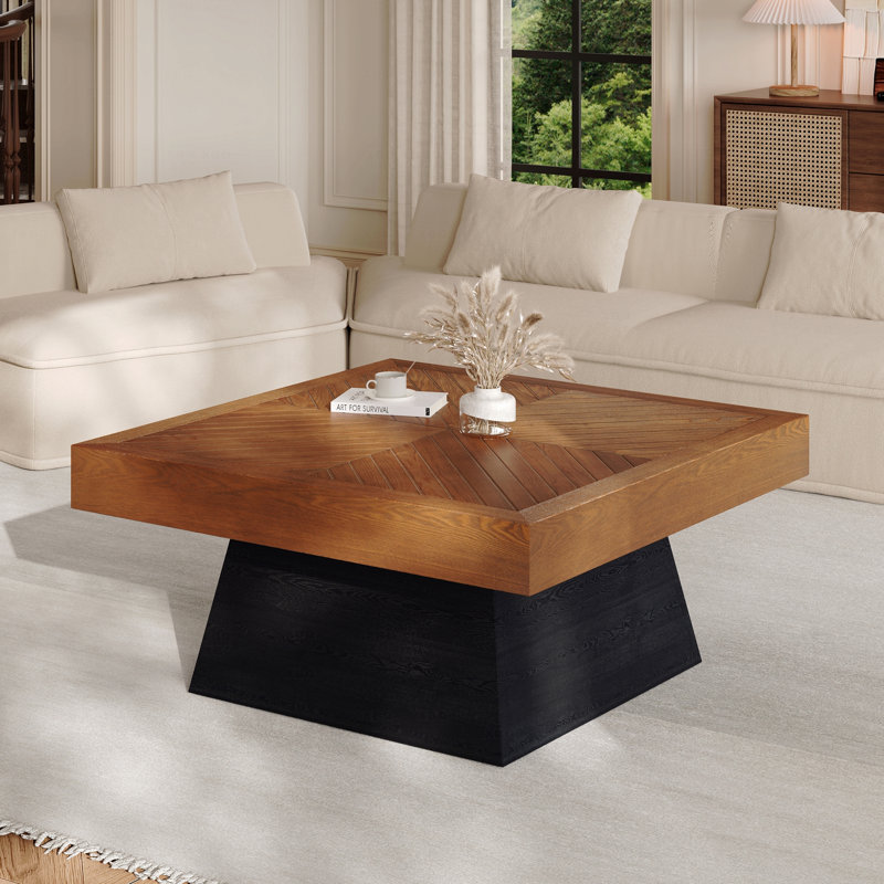 Table basse 31,5 pouces moderne carrée pour salon avec plateau et plateau en grain de bois brun style Mid-Century style campagnard