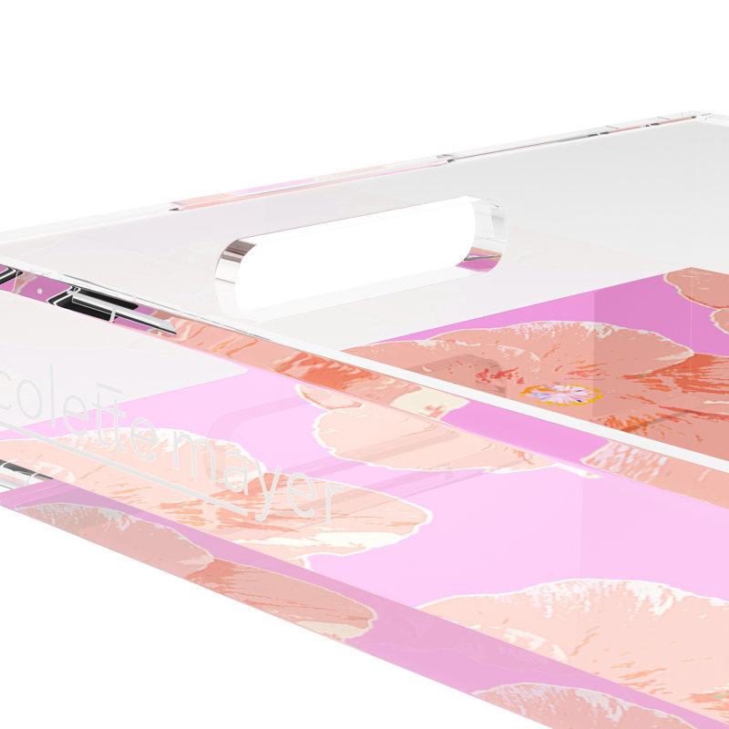Plateau décoratif rectangulaire en acrylique Hibiscus, Orchidée, H 2 po x l 12,5 po x P 7,75 po