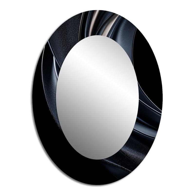 Décoration murale noire abstraite spectre fractal de sérénité - miroir ovale bleu, 40 po x 30 po