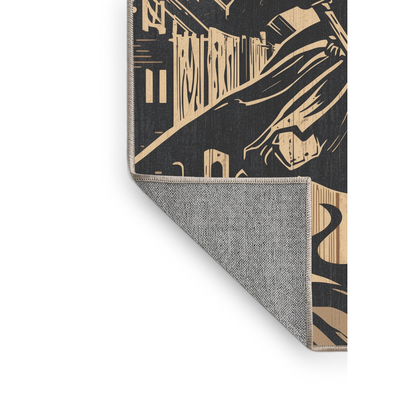 Tapis noir et beige délavé à la machine Cilegon Longhouse Defender, 2 x 3