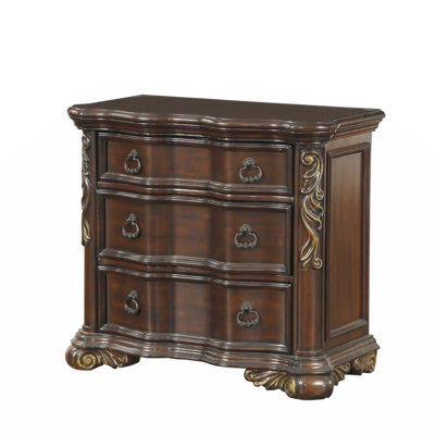 Montoya 36" Traditional 3 Drawer Nightstand with Dark Cherry Finish