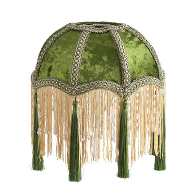 Lampshade With Tassels, Victorian Lampshade, Golden 25cm Velvet Top Replacement Lamp, Bell-shaped Scallop Lampshade (olive Green)