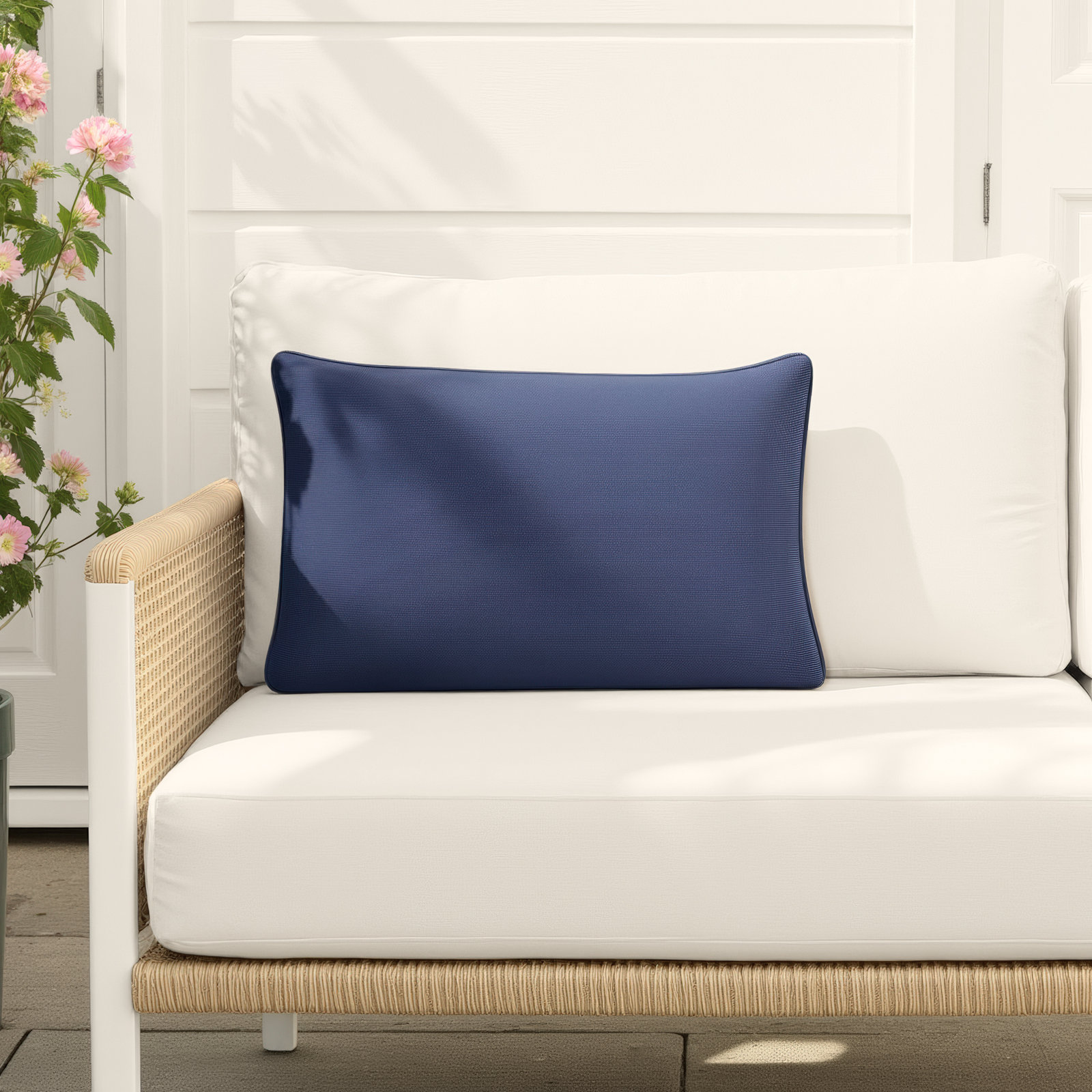 Annata Sunbrella® Lumbar Rectangular Indoor/Outdoor Pillow Cover & Insert, Navy
