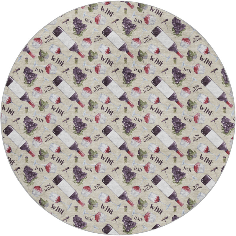 Premium Machine Washable Dream Shag ADS169 Grapes and Wine Rug, 8' Round