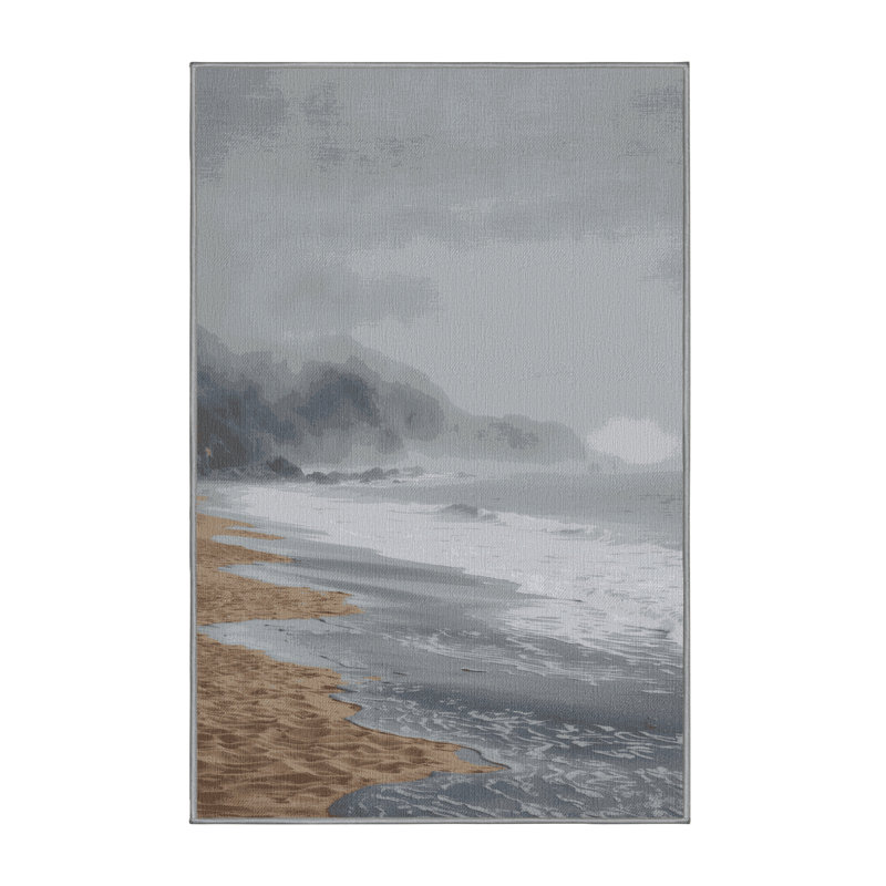 Washable Foggy Shore Coastal Area Rug, Rectangle 4' x 6'